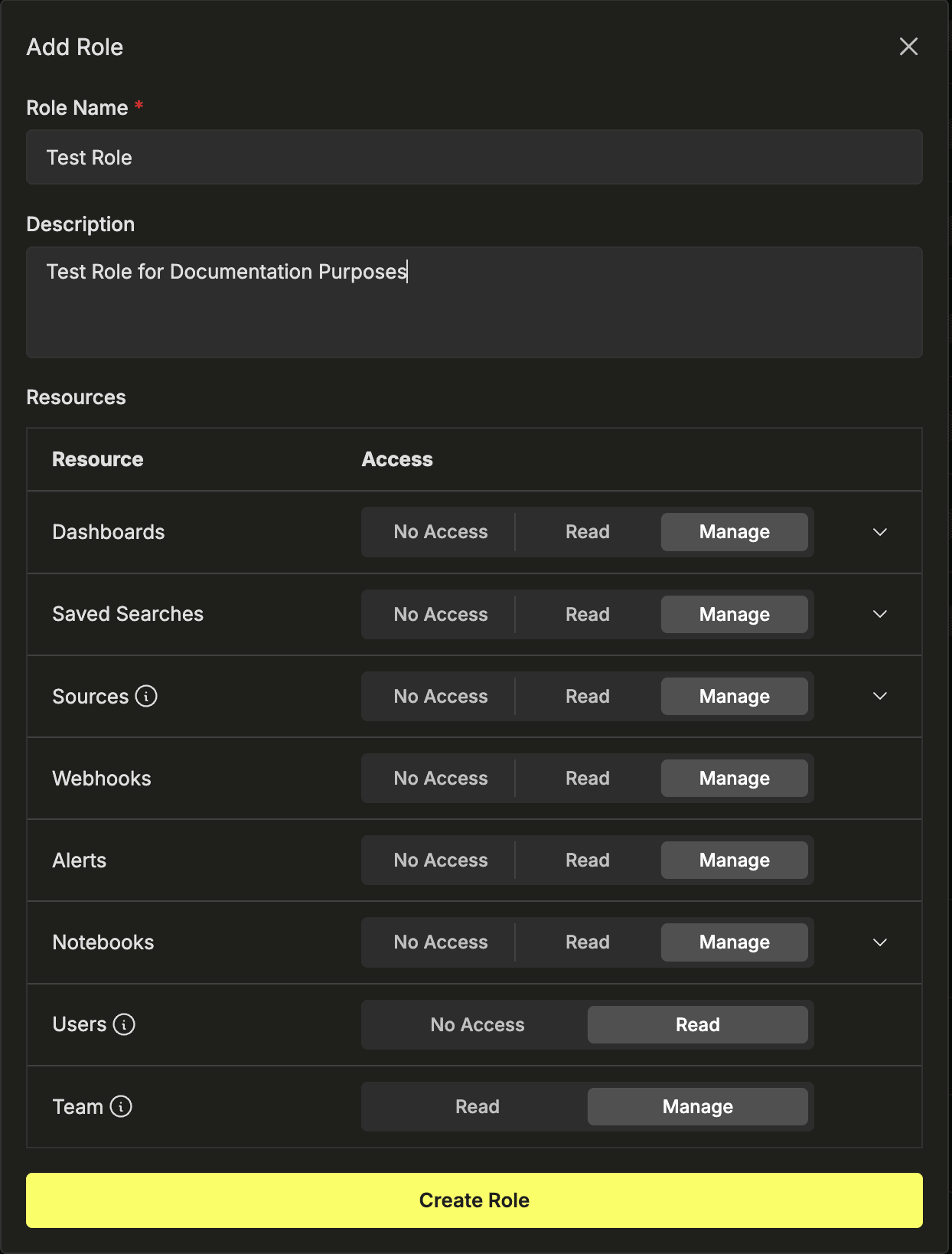 نافذة Add Role المنبثقة