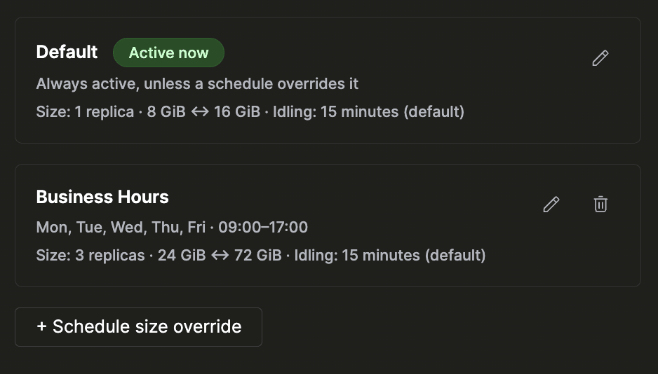 Configurando uma regra de Scheduled Scaling no console do ClickHouse Cloud