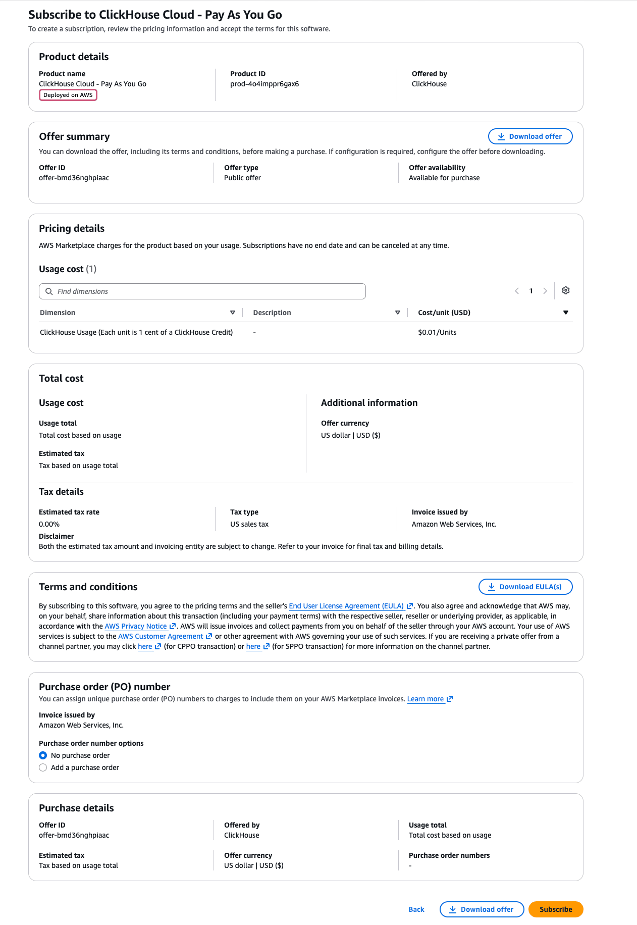 Assinar no AWS Marketplace