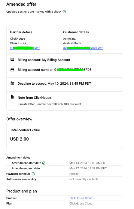 Resumo da oferta no Marketplace do GCP