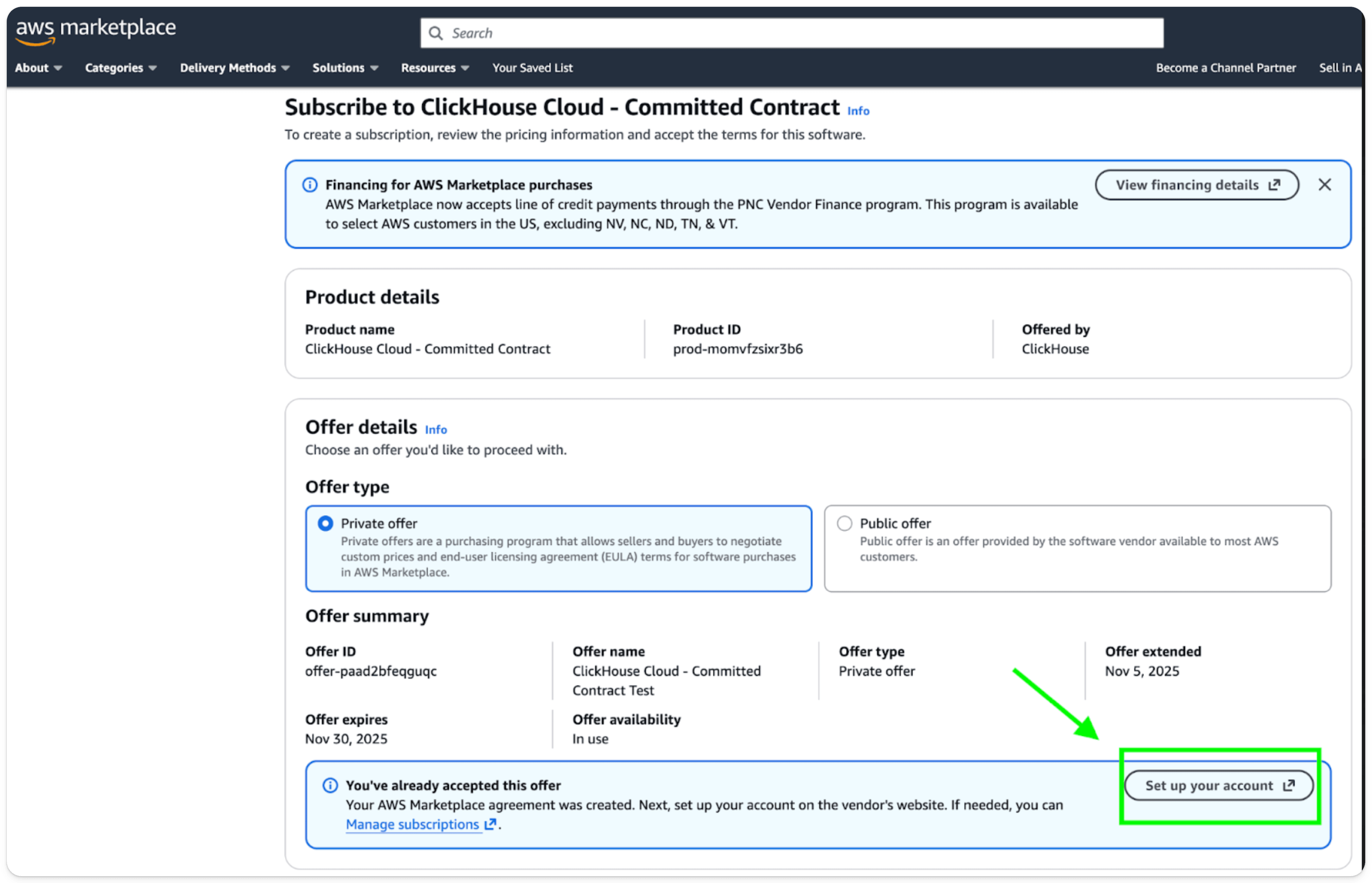 E-mail de oferta privada do AWS Marketplace