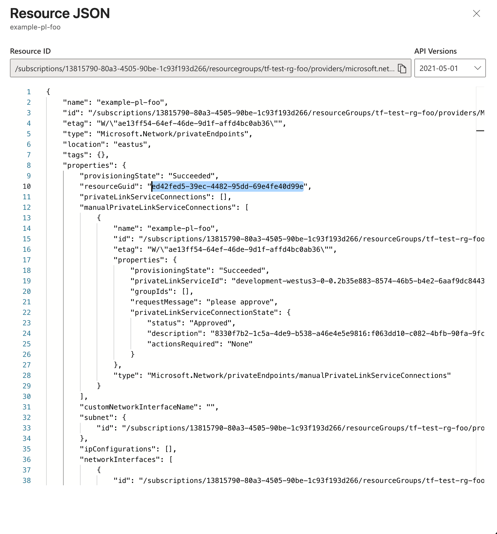 Private Endpoint Resource GUID