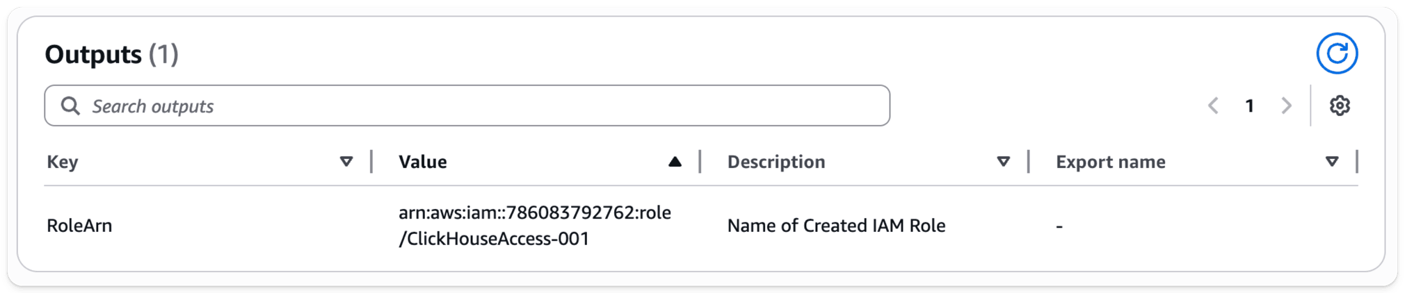 مخرجات CloudFormation stack التي تعرض IAM Role ARN