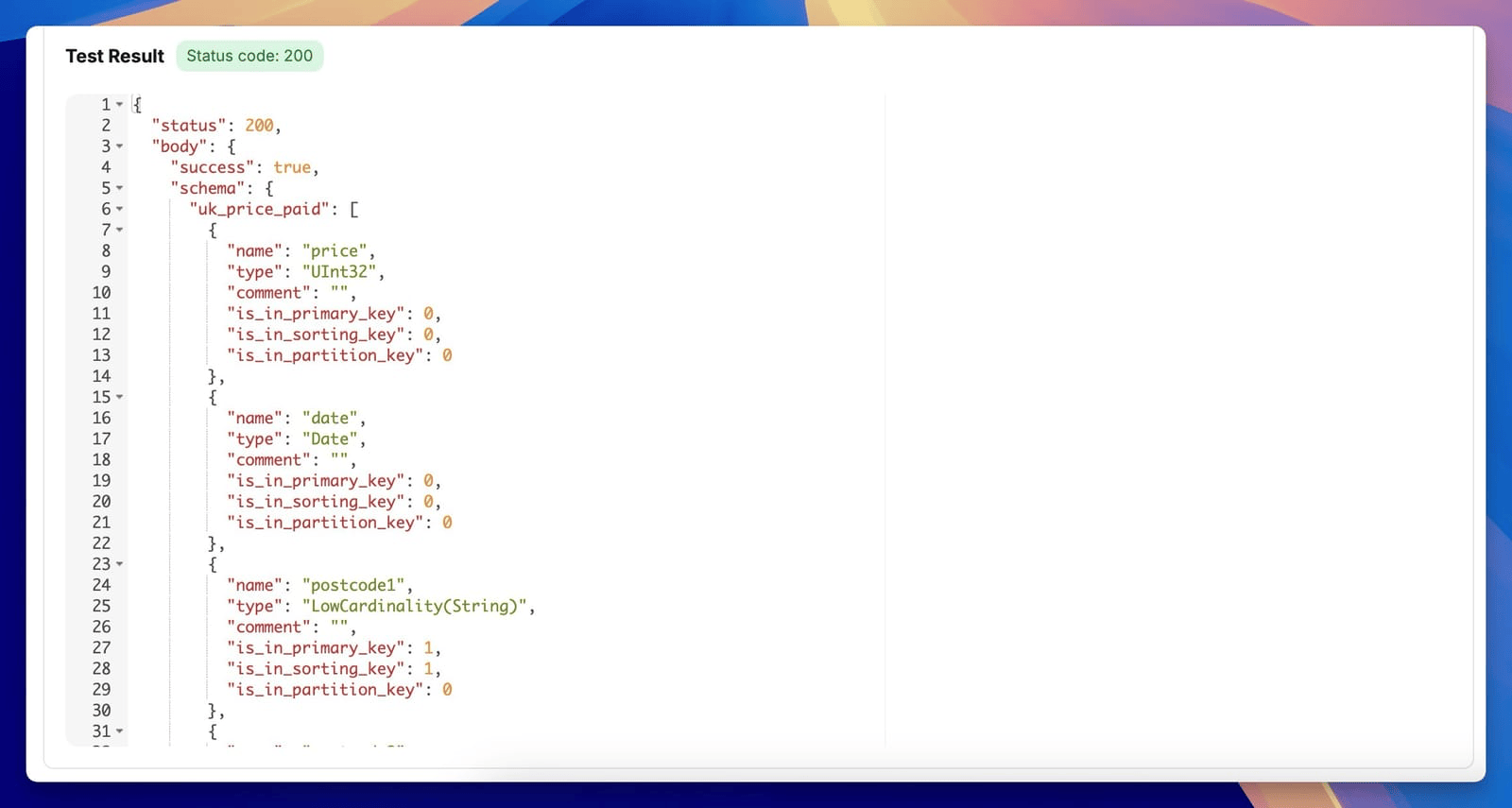 مخطط JSON لـ ClickHouse في Chartbrew