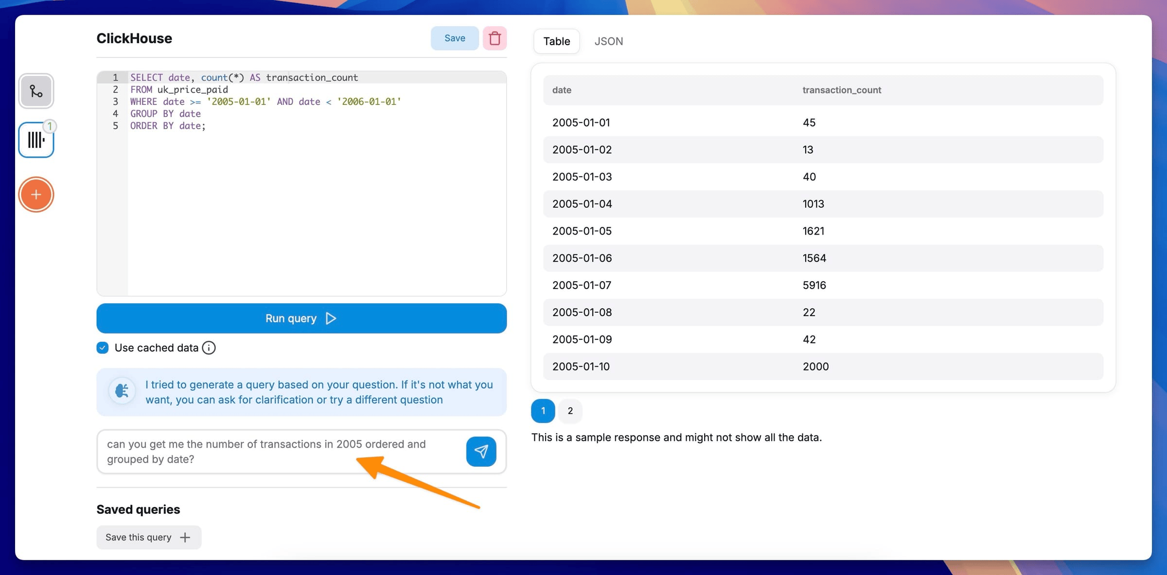 مساعد ClickHouse AI لـ SQL في Chartbrew