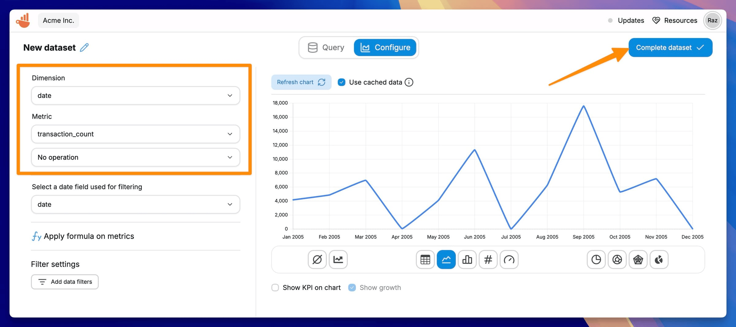 لوحة معلومات Chartbrew مع بيانات ClickHouse