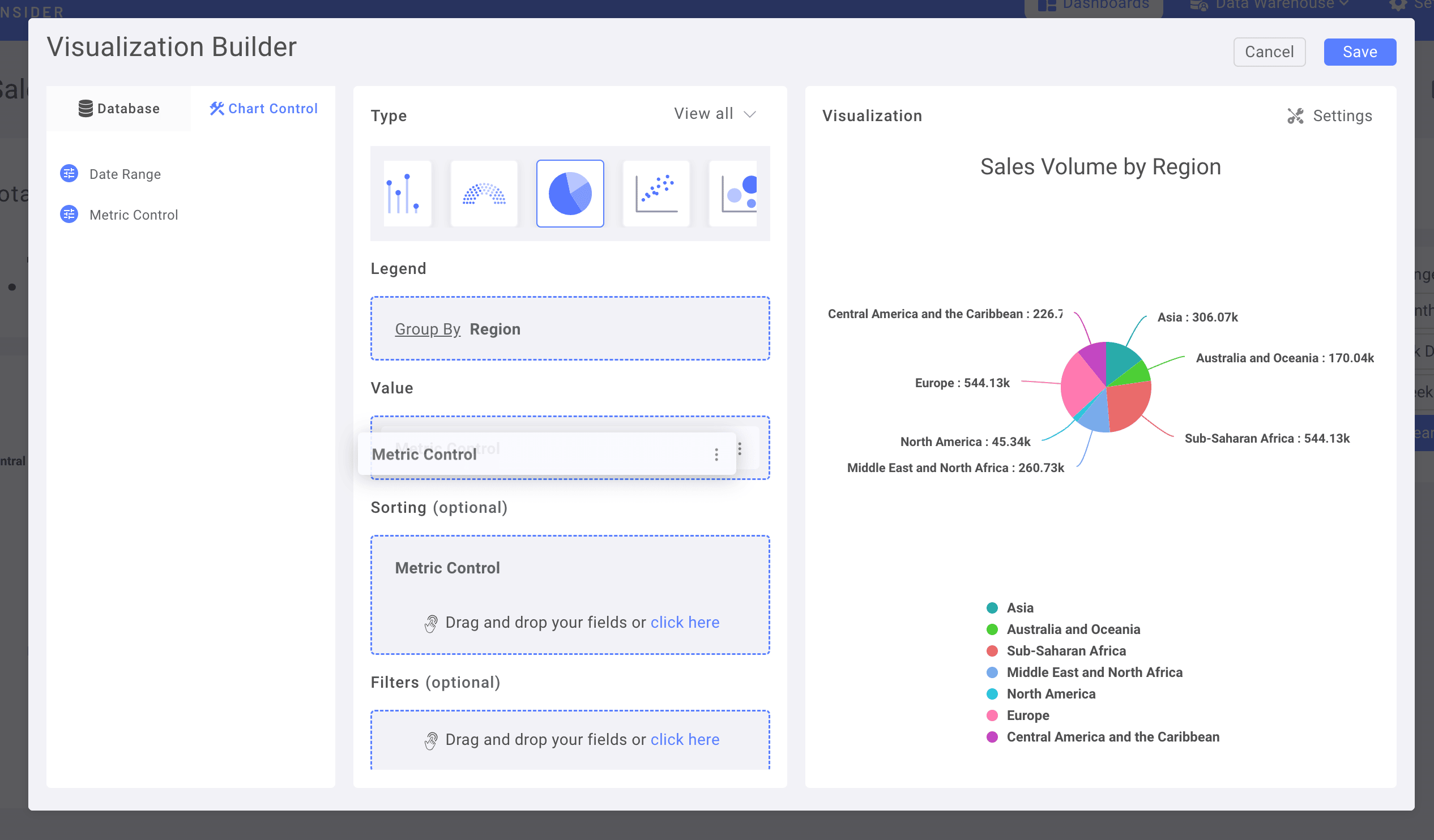 إضافة Metrics Control إلى حقل القيمة في المخطط الدائري