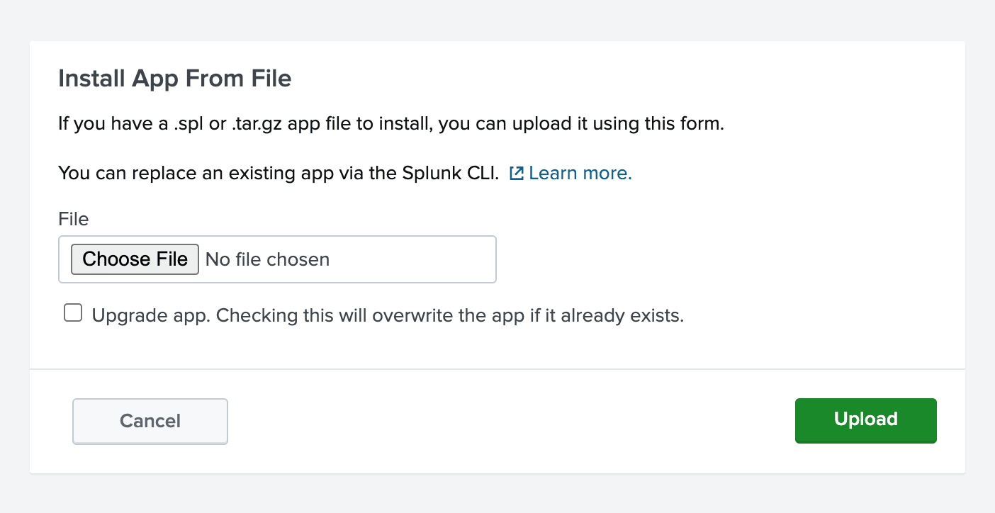 مربع حوار تثبيت تطبيق Splunk لتحميل إضافة ClickHouse
