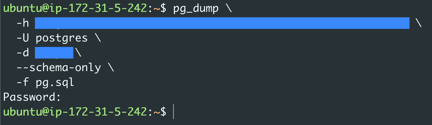 Terminal output after running pg_dump
